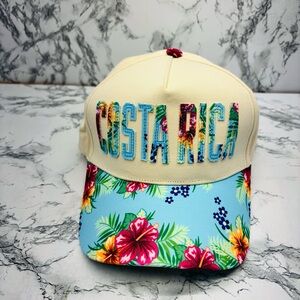 Pura Vida Floral Tropical SnapBack Cap - Cream and Blue Pink